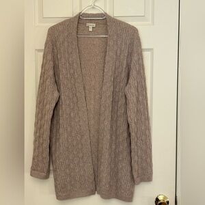Garnet Hill Cashmere Beige Cable Knit Open Cardigan